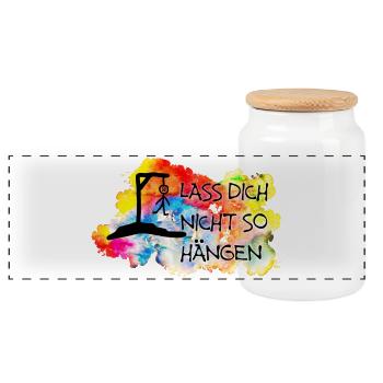 Lass Dich nicht so hängen.... - Panorama Keksdose mit Holzdeckel - Weiß - Vorne