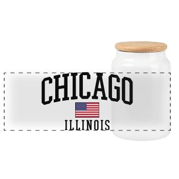 Chicago Illinois - Panoramic Cookie Jar with Wooden Lid - white - Front