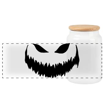 Halloween - Pumpkin Face - Panoramic Cookie Jar with Wooden Lid - white - Front
