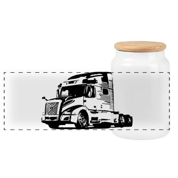 Trucker LKW US - Panorama Keksdose mit Holzdeckel - Weiß - Vorne