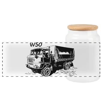W50 Truck NVA Construction Sites W50 DDR - Panoramic Cookie Jar with Wooden Lid - white - Front