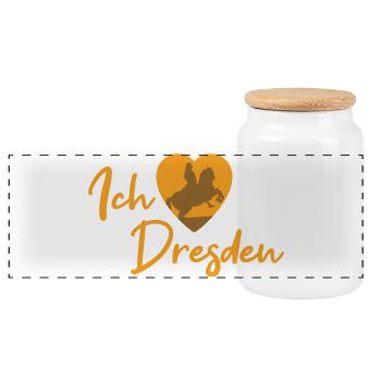 Ich liebe Dresden - Schriftzug - Panorama Keksdose mit Holzdeckel - Weiß - Vorne