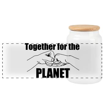 Together for our earth - Panoramic Cookie Jar with Wooden Lid - white - Front