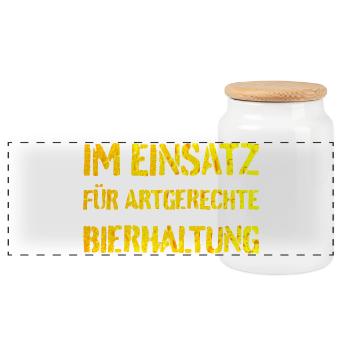 Im Einsatz für artgerechte Bierhaltung - Panorama Keksdose mit Holzdeckel - Weiß - Vorne