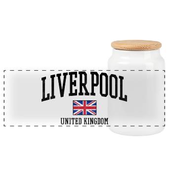Liverpool UK Flag Style - Panoramic Cookie Jar with Wooden Lid - white - Front