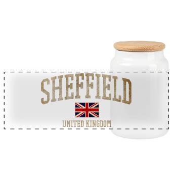 Sheffield Vintage UK Emblem - Panorama Keksdose mit Holzdeckel - Weiß - Vorne