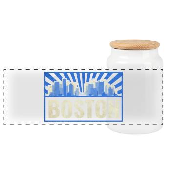 Boston USA - Panoramic Cookie Jar with Wooden Lid - white - Front