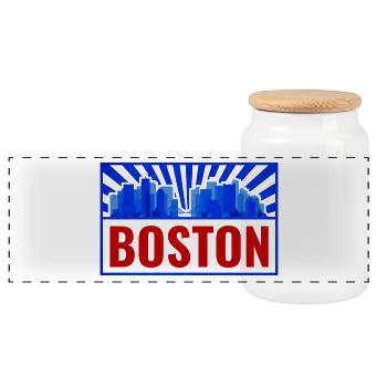 Boston Skyline Rétro Rouge Bleu - Boîte à biscuits avec couvercle en bois - blanc - Devant