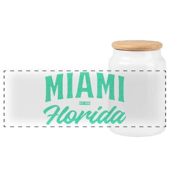 Miami Florida Teal Font - Panoramic Cookie Jar with Wooden Lid - white - Front