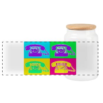 Téléphone Pop Art Quadri Néon - Boîte à biscuits avec couvercle en bois - blanc - Devant
