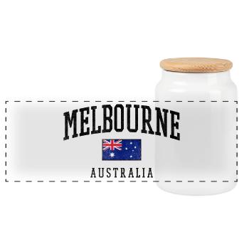 Melbourne, Australie, Conception du drapeau - Boîte à biscuits avec couvercle en bois - blanc - Devant