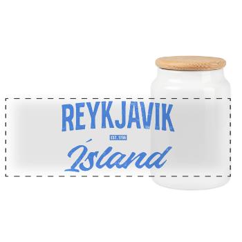 Reykjavik Island Schriftzug - Panorama Keksdose mit Holzdeckel - Weiß - Vorne