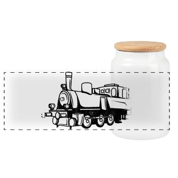 Train Drawing - Panoramic Cookie Jar with Wooden Lid - white - Front