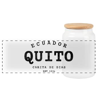 Quito, Ecuador – Carita de Dios since 1534 - Panoramic Cookie Jar with Wooden Lid - white - Front