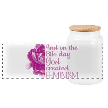 And on the 8th day God created Feminism - Panorama Keksdose mit Holzdeckel - Weiß - Vorne