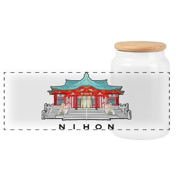Japon, Sanctuaire shinto Koshikiiwa, région du Kansai - Boîte à biscuits avec couvercle en bois - blanc - Devant