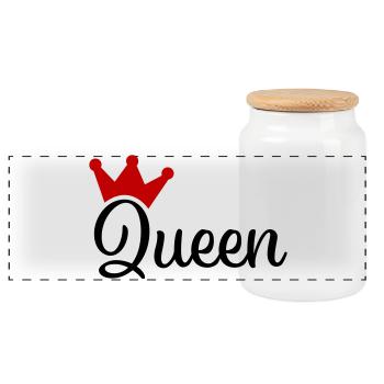 Queen with Crown - Panoramic Cookie Jar with Wooden Lid - white - Front