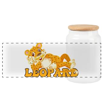 Leopard Cub Cartoon Pop Art - Panorama Keksdose mit Holzdeckel - Weiß - Vorne