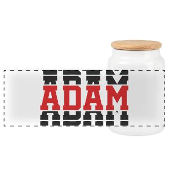 Adam t-shirt t-shirt gift idea stacked text - Panoramic Cookie Jar with Wooden Lid - white - Front