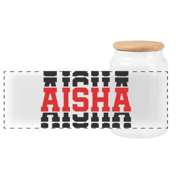 T-Shirt Aisha T-Shirt Geschenkidee gestapelter Text - Panorama Keksdose mit Holzdeckel - Weiß - Vorne