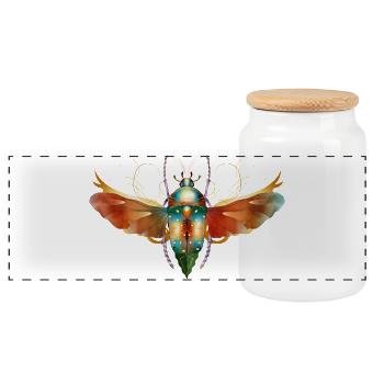 imaginative colorful shimmering insect with wings - Panoramic Cookie Jar with Wooden Lid - white - Front