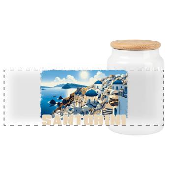 Santorini Greece Ocean Volcano Akrotiri - Panoramic Cookie Jar with Wooden Lid - white - Front