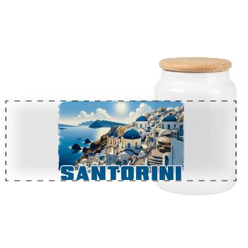 Santorin, Grèce, océan, volcan Akrotiri - Boîte à biscuits avec couvercle en bois - blanc - Devant