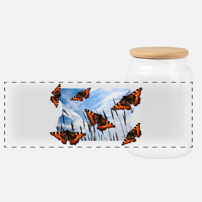 SCHMETTERLING - Panorama Keksdose mit Holzdeckel - Weiß