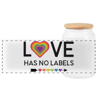 LGBT Pride Month - Love Has No Labels - Panoramic Cookie Jar with Wooden Lid - white - Front