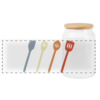 Cooking spoon sketch - Panoramic Cookie Jar with Wooden Lid - white - Front