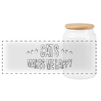 Cats make me happy - Panorama Keksdose mit Holzdeckel - Weiß - Vorne