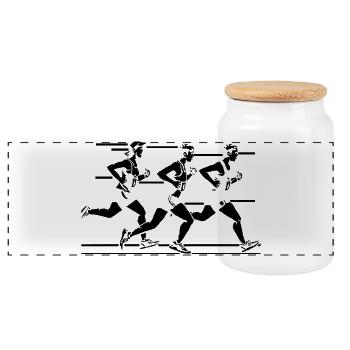 Marathon Runner Drawing - Panoramic Cookie Jar with Wooden Lid - white - Front