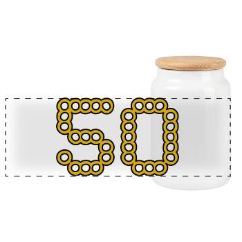 50. 50 YEARS. 50th ANNIVERSARY. 50 YEARS ANNIVERSARY. - Panoramic Cookie Jar with Wooden Lid - white - Front