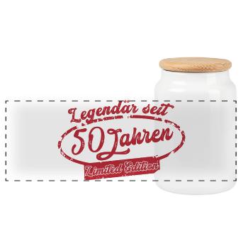 50. Geburtstag Legendär seit 1976 Retro Geschenk - Panorama Keksdose mit Holzdeckel - Weiß - Vorne