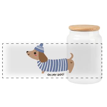 Oh my dog! - Blau gestreift - Panorama Keksdose mit Holzdeckel - Weiß - Vorne