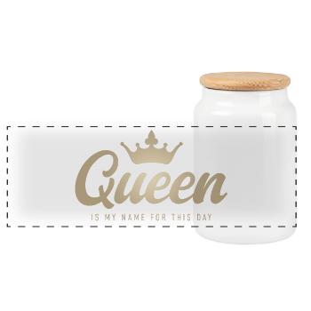 Reine est mon nom pour ce jour – Couronne de Reine - Boîte à biscuits avec couvercle en bois - blanc - Devant