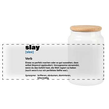 Slay – Masterpiece of Coolness - Panoramic Cookie Jar with Wooden Lid - white - Front