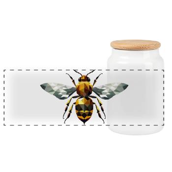 Bee with harmonious yellow and brown tones - Panoramic Cookie Jar with Wooden Lid - white - Front