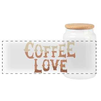 Coffee Love – Stylisierte Schrift - Panorama Keksdose mit Holzdeckel - Weiß - Vorne
