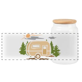 camping qek dans la nature - dessin animé camper Logo - Boîte à biscuits avec couvercle en bois - blanc - Devant