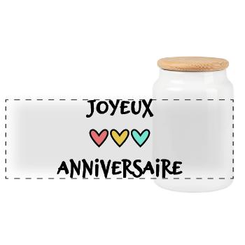 JOYEUX ANNIVERSAIRE. HAPPY BIRTHDAY. ANNIVERSAIRE. - Boîte à biscuits avec couvercle en bois - blanc - Devant