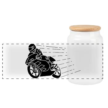 Black biker and speed - Panoramic Cookie Jar with Wooden Lid - white - Front
