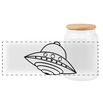 OVNI Alien Ship Space Doodle - Boîte à biscuits avec couvercle en bois - blanc - Devant