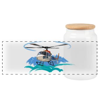 Hélicoptère à l’approche des montagnes - Boîte à biscuits avec couvercle en bois - blanc - Devant