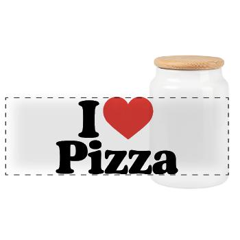 I love pizza food lover spruch - Panorama Keksdose mit Holzdeckel - Weiß - Vorne