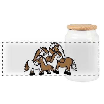4 Horses Family Kids Mom Dad Father Mom Cute - Panoramic Cookie Jar with Wooden Lid - white - Front