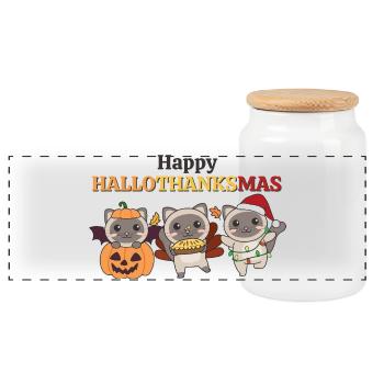 Happy Hallothanksmas Siamkatze Weihnachts Katzen - Panorama Keksdose mit Holzdeckel - Weiß - Vorne