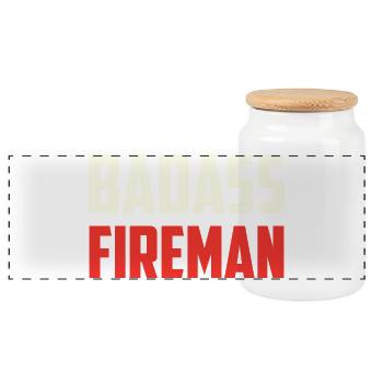 Combatant firefighter badass - Panoramic Cookie Jar with Wooden Lid - white - Front