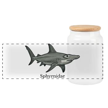 Sphyrnidae Hammerhead Shark Design - Panoramic Cookie Jar with Wooden Lid - white - Front