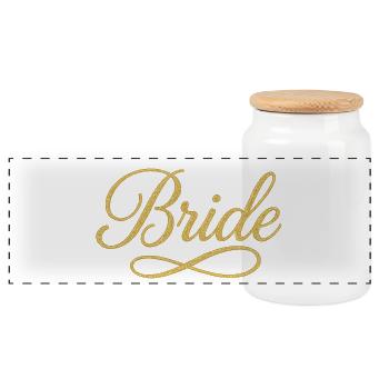 Elegant Gold Bride Script Design - Panoramic Cookie Jar with Wooden Lid - white - Front